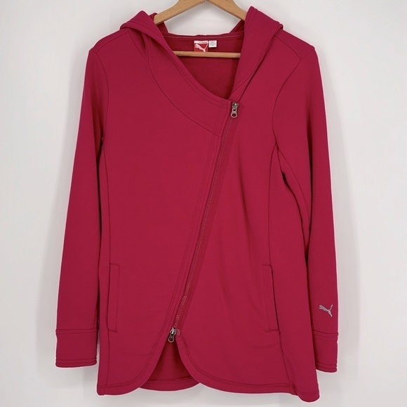 Puma Hooded Jacket with Asymmetrical Zip Women’s Size Large in Pink - Picture 1 of 9
